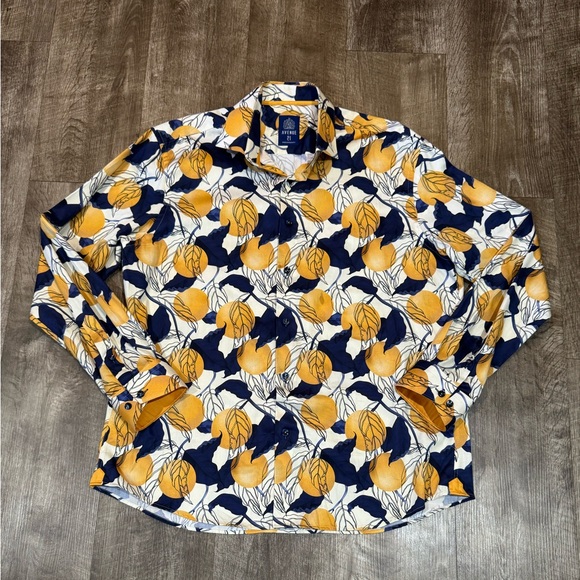 Avenue 21 Men's Printed Cotton Button-Up Shirt XL Black Yellow/navy Premium - Picture 1 of 8